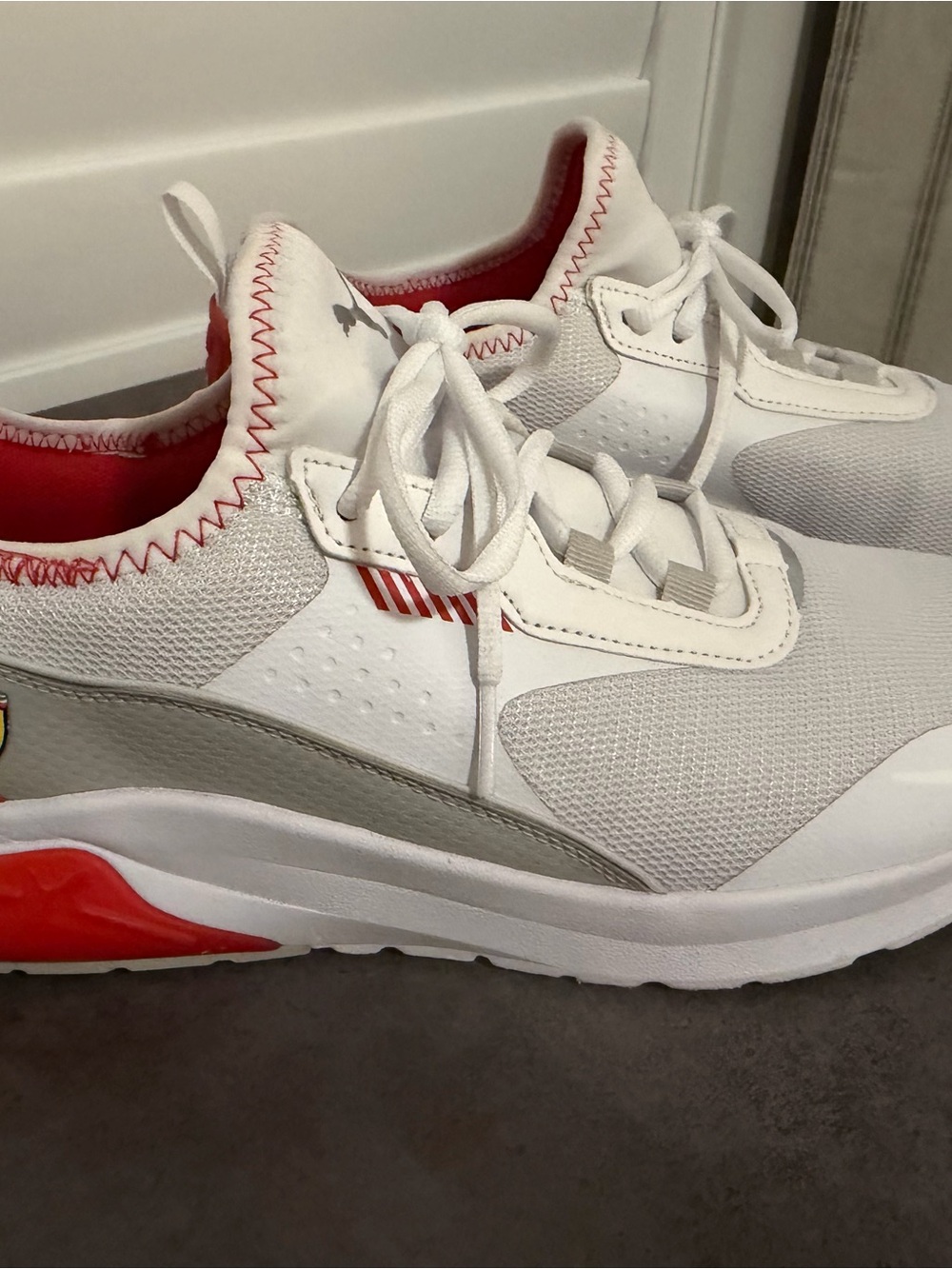 Puma Mens Ferrari Electron E Pro White and Red Trainers